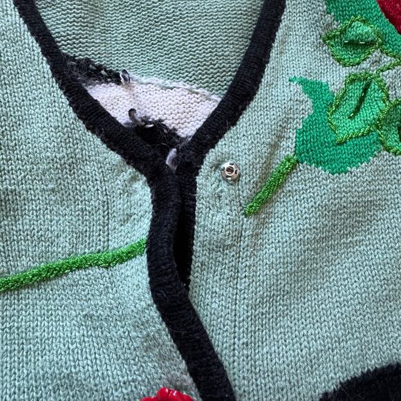 Storybook Knits Green Cats & Roses Cardigan - Picture 7 of 9